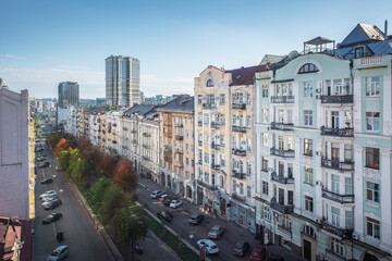 Naklejka na ściany i meble Aerial view of Kyiv street and residential buildings - Kiev, Ukraine