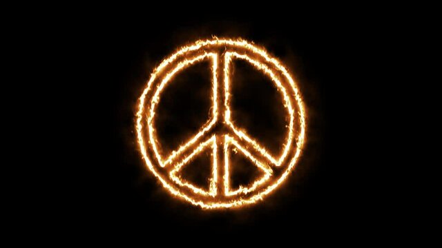 Peace sign on fire loop animation. flame video 4K