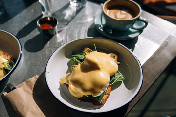 Lovely, nutritious and delicious breakfast in a cafe