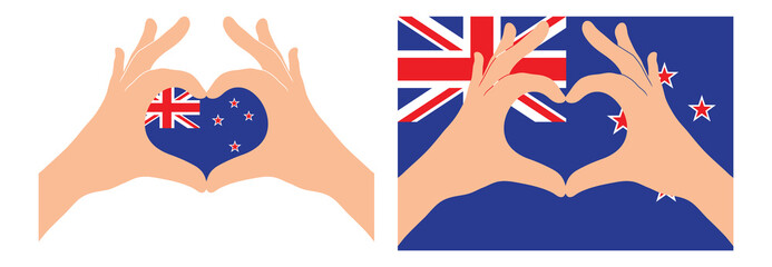 New Zealand  flag. Two hands in the form of a heart with flag of Bulgaria	
