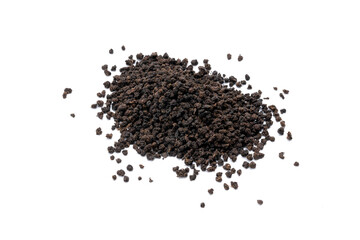 black tea granules isolated on white background. design element. indian beverage tea cut out