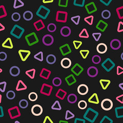 Seamless pattern with colorful geometric shapes on white background