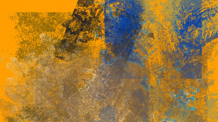 Abstract art work with orange and blue splashes
