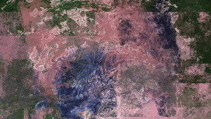 Abstract art work with pink, green and blue splashes