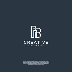 building logo design and letter initials b line art style