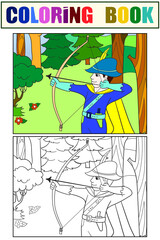 Archer in the forest. Fantastic children. Set coloring book.