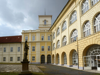 Fototapeta na wymiar Old buildings of Teplice Castle at southern side, Czech Republic.