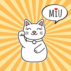 Hand drawn Maneki neko icon, japan lucky charm 