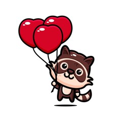 cute racoons character design themed happy