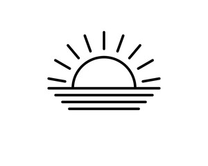 Rising sun linear icon. Morning. Evening. Thin line illustration. Sea dawn. Contour symbol. Vector isolated outline drawing. Editable stroke