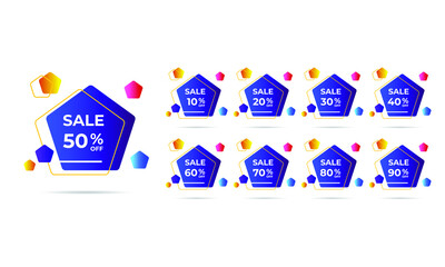 Sale tags set vector badges template, up to 10, 20, 90, 80, 30, 40, 50, 60, 70 percent off, vector illustration