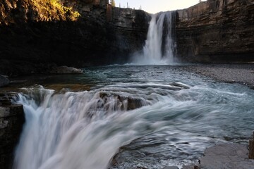 Crystal waterfalls in Canadian Rockies. Alberta. Canada Summer view. 