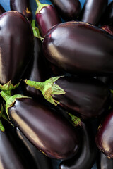 Heap of fresh eggplants, closeup