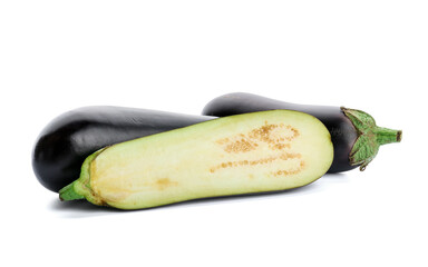 Cut eggplant on white background