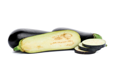 Cut eggplant on white background