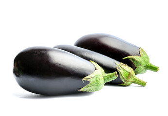 Fresh eggplants on white background