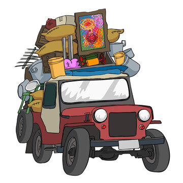 Ilustraci&oacute;n de Yipao transporte t&iacute;pico colombiano de la zona cafetera