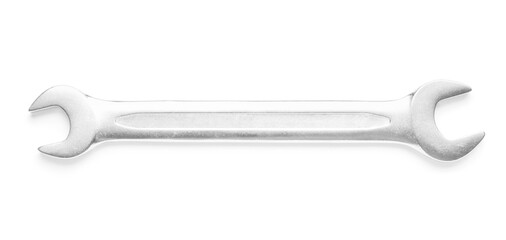 Metal wrench on white background