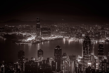 Hong Kong City View; From Victoria Peak; Black & White style