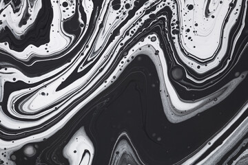 Fluid art texture. Abstract background with iridescent paint effect. Liquid acrylic picture that flows and splashes. Mixed paints for website background. Black, white and gray overflowing colors