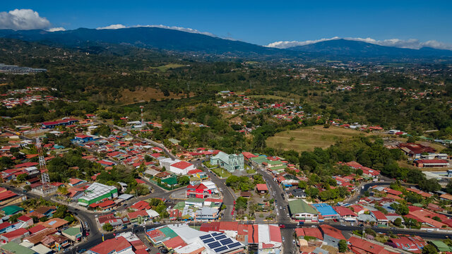 Beautiful aerial view of the church, park and town of Sarchi - Costa Rica