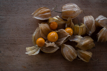gooseberry wild frruit in background of wood