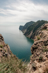 View from a high cliff to Lake Baikal and the coastline