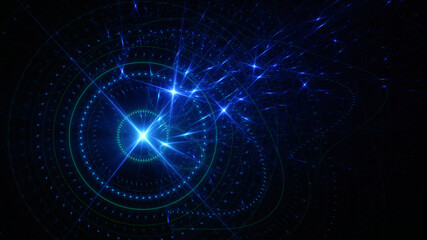 Abstract background, smooth blue lines on a black background.