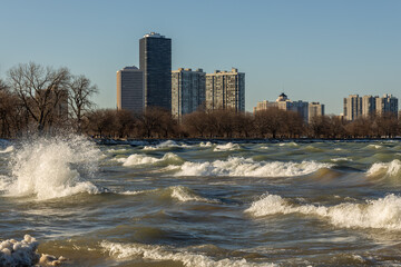 high waves on a March afternoon Lake Michigan Chicago