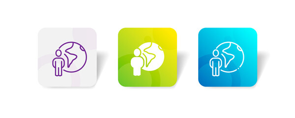 globe earth person pixel perfect icon set bundle in line, solid, glyph, 3d gradient style