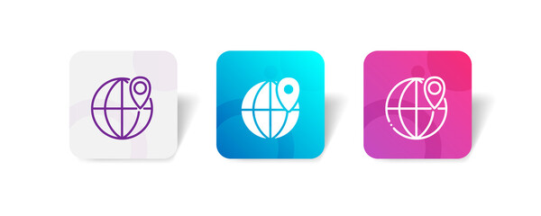 earth globe pin location pixel perfect icon set bundle in line, solid, glyph, 3d gradient style
