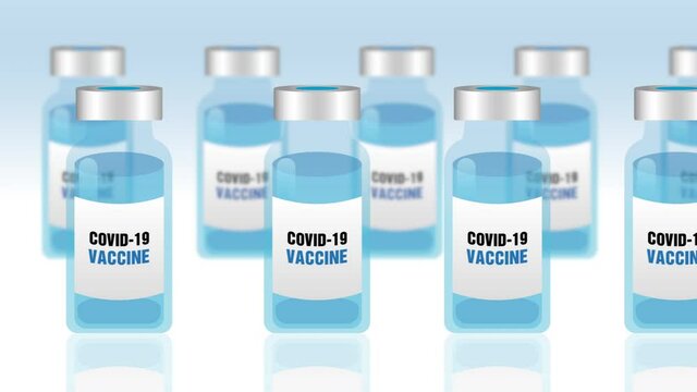 Set of covid-19 vaccine vials, seamless looping, 2D animation, 4K 60 fps. Concept of vaccination to prevent coronavirus disease