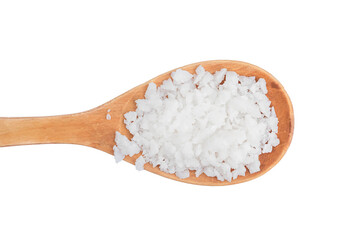 Sea salt in a wooden spoon.