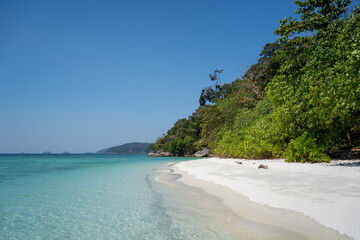Good view the Andaman Sea is beautiful in clear blue color. And white sandy beaches at Koh Lipe island in Satun, Thailand