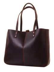 Handmade shopper bag. Brown genuine thick leather with scratches