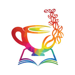 Coffee cup with book concept. Coffee cup logo design combined with book.