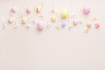 Happy Easter day eggs and flower on paper background with copy space