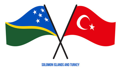 Solomon Islands and Turkey Flags Crossed And Waving Flat Style. Official Proportion. Correct Colors.