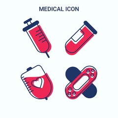 Flat line colorful icons collection of healthcare services. Antibiotic icons colored line set with medical equipment, heart and other syringe elements. Isolated illustration antibiotic icons.