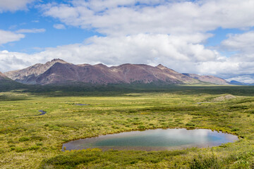USA, Alaska. Landscape with mountains and pond.