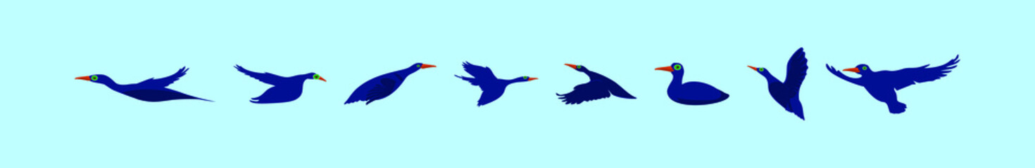 set of loon cartoon icon design template with various models. vector illustration isolated on blue background