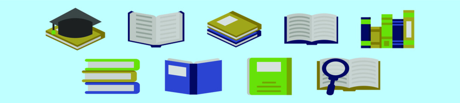 set of book cartoon icon design template with various models. vector illustration isolated on blue background