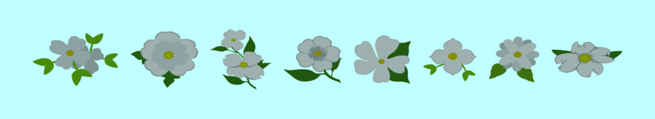 set of dogwood cartoon icon design template with various models. vector illustration isolated on blue background