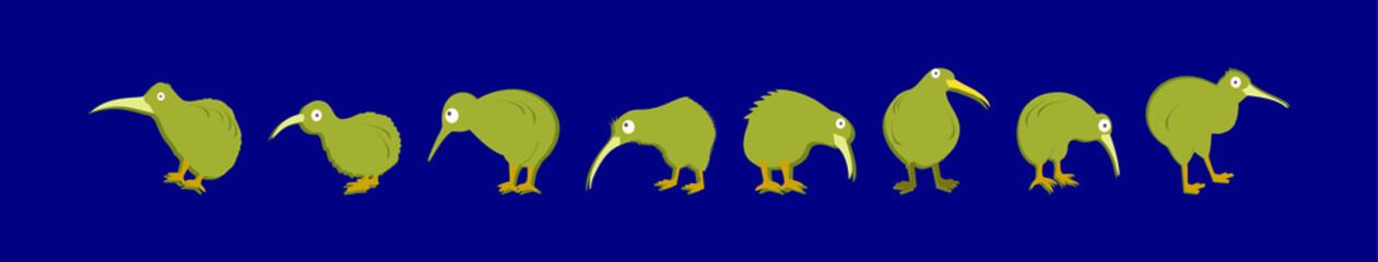 set of kiwi birds cartoon icon design template with various models. vector illustration isolated on blue background