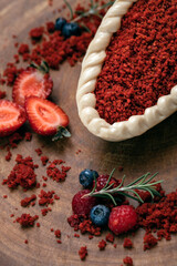 Close-up of easter egg dessert.