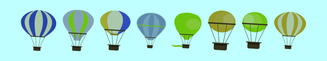 set of hot air balloon cartoon icon design template with various models. vector illustration isolated on blue background
