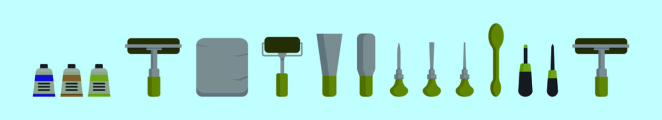 set of lithographic tools cartoon icon design template with various models. vector illustration isolated on blue background