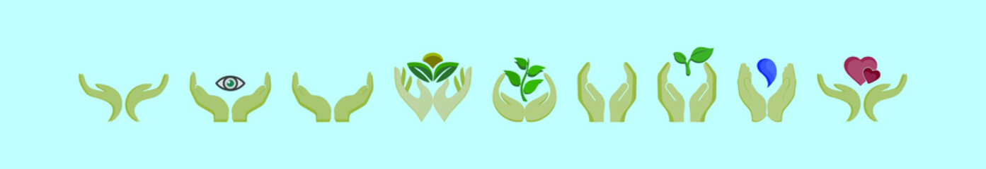 set of healing hands cartoon icon design template with various models. vector illustration isolated on blue background