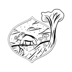 Starry night Jungle badge vector. Starry view with mountain illustration.