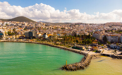 Fototapeta na wymiar View of the resort town of Kusadasi and the Aegean Sea.